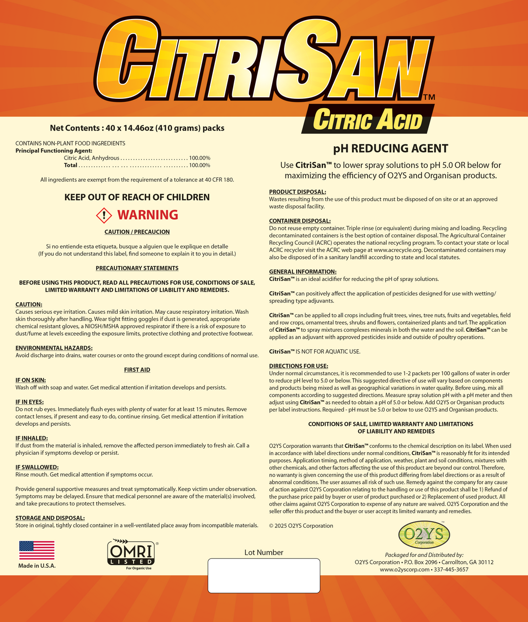 CitriSan Citric Acid - Organisan Corp – AgriBio Systems